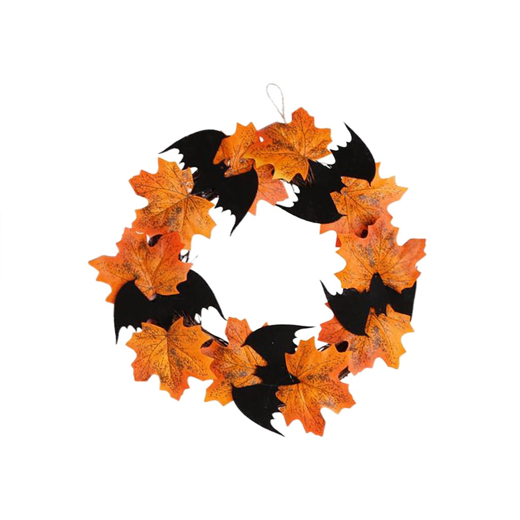 Halloween Decoration Bat Wreath Pendant Window Door Hanging Maple Leaf Wreath For Home Party Festival Hang Realistic Decoration